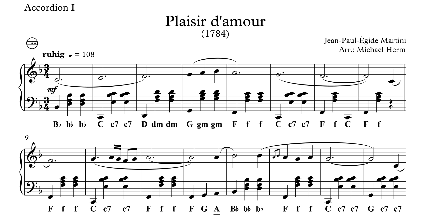 Plaisir d'amour (Accordion Duo) – Akkordeon Noten