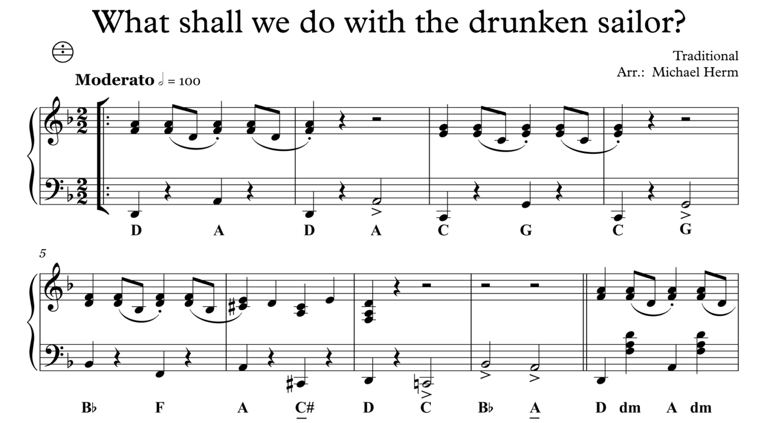 What shall we do with the drunken sailor (Accordion Solo) Akkordeon Noten