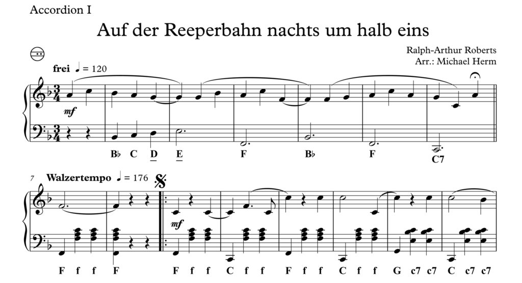 Auf der Reeperbahn nachts um halb eins (Accordion Duo) Akkordeon Noten Auf der Reeperbahn nachts um halb eins (Accordion Duo) Akkordeon Noten