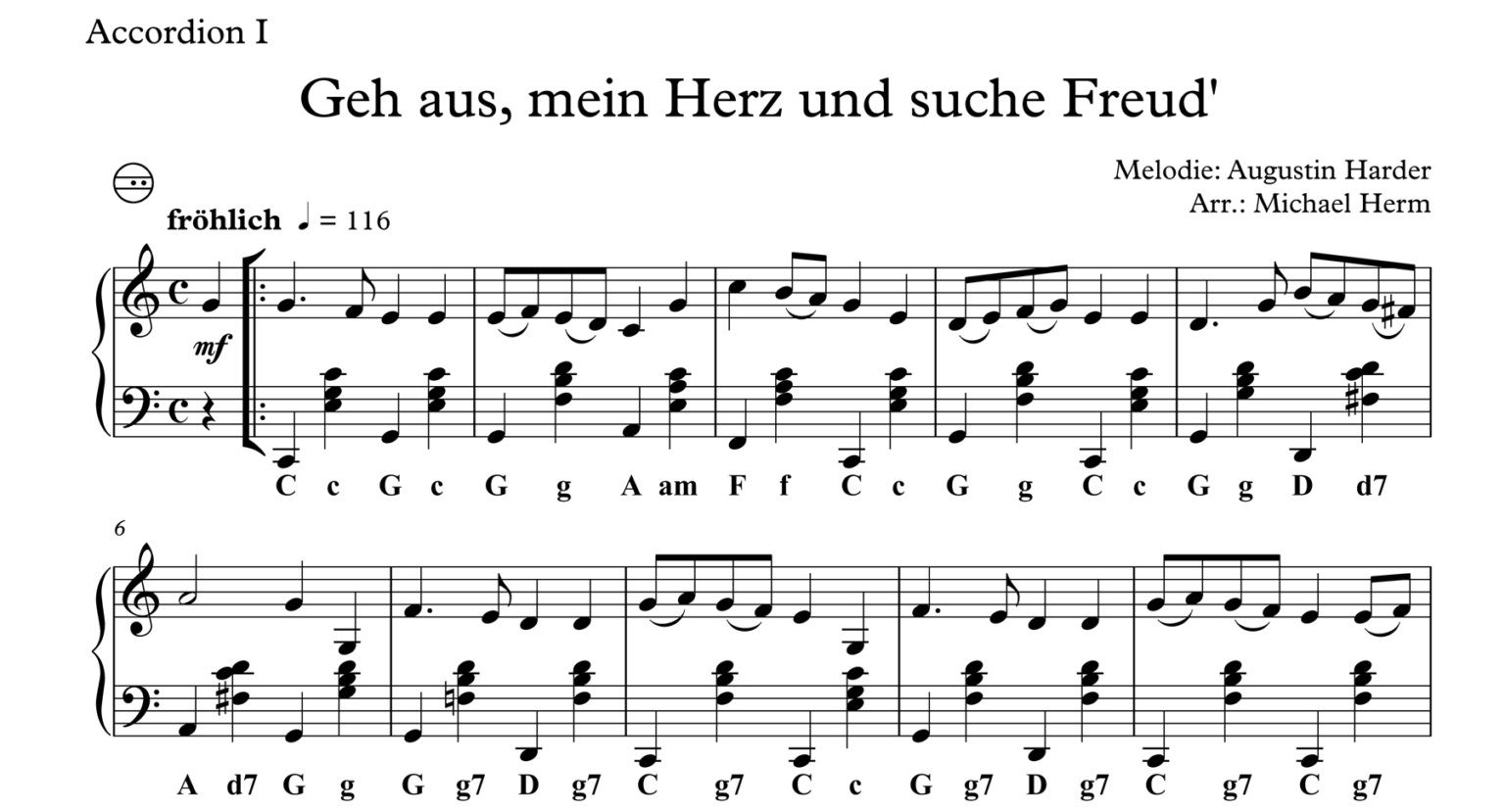 Geh aus, mein Herz, und suche Freud’ (Accordion Duo) Akkordeon Noten