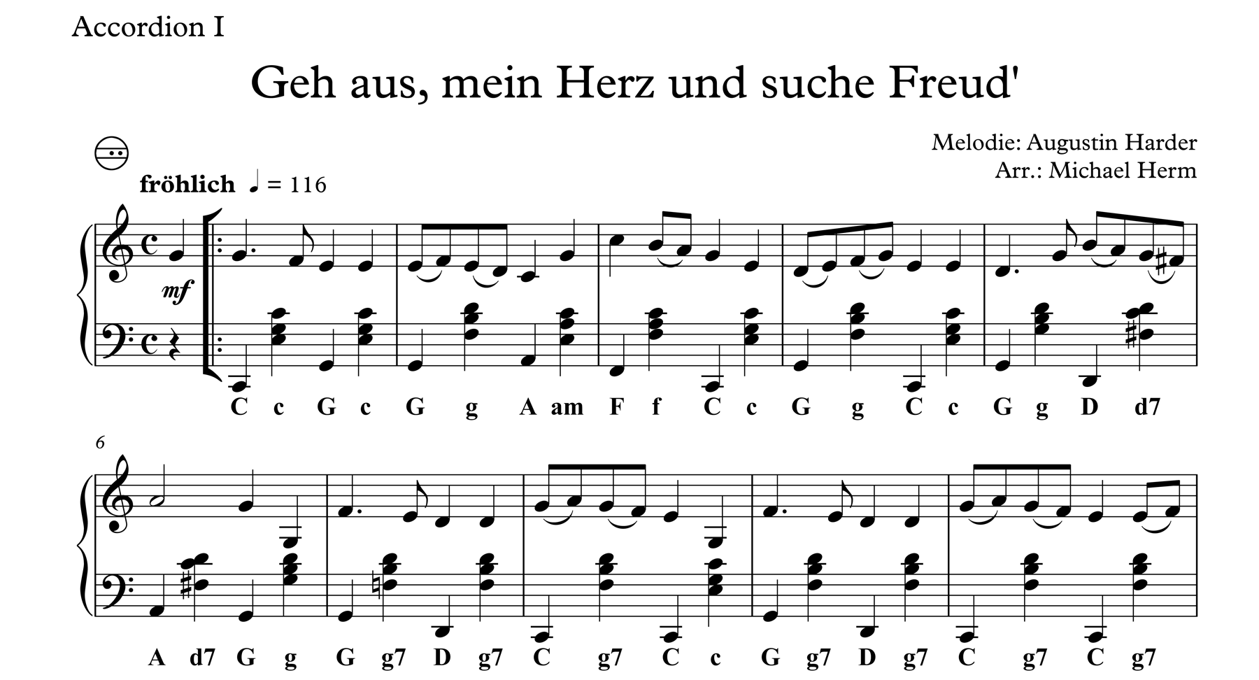 Geh aus, mein Herz, und suche Freud' (Accordion Duo) – Akkordeon Noten