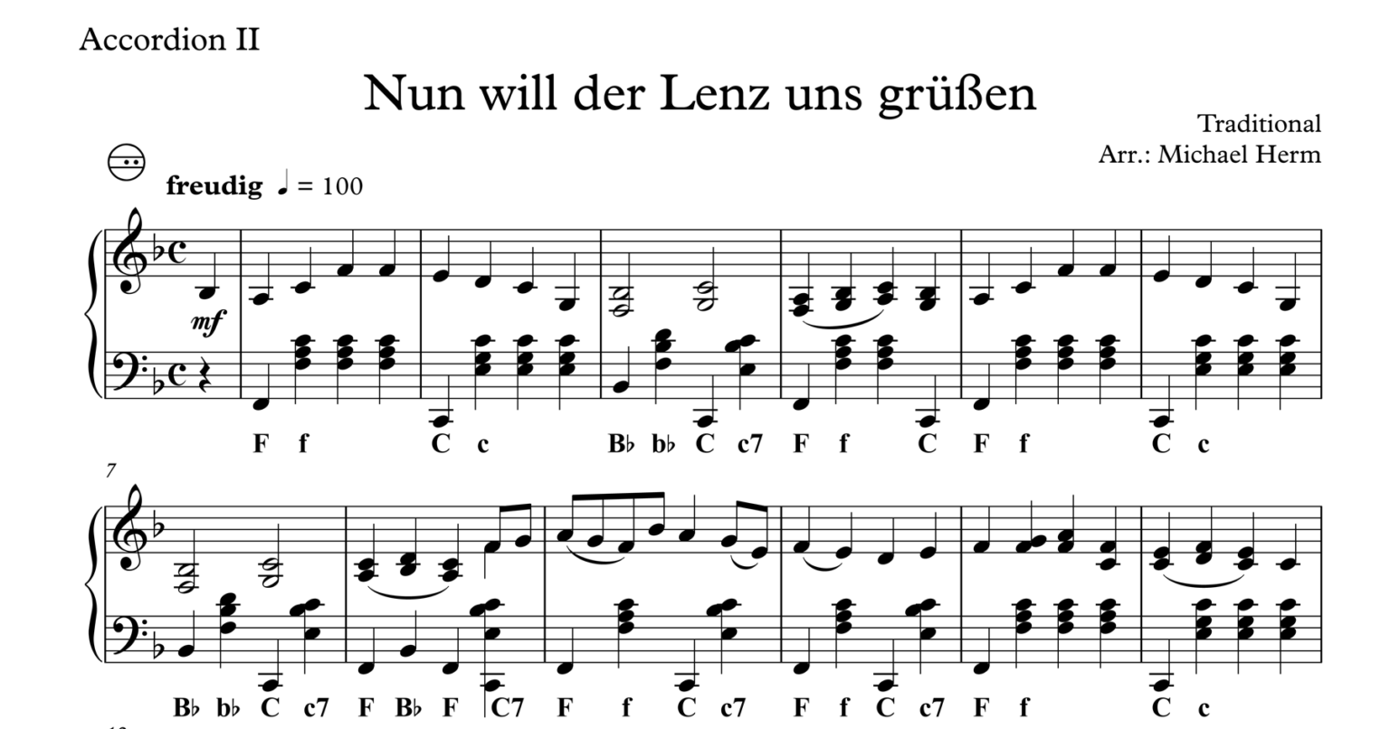 Nun will der Lenz uns grüßen (Accordion Duo) – Akkordeon Noten