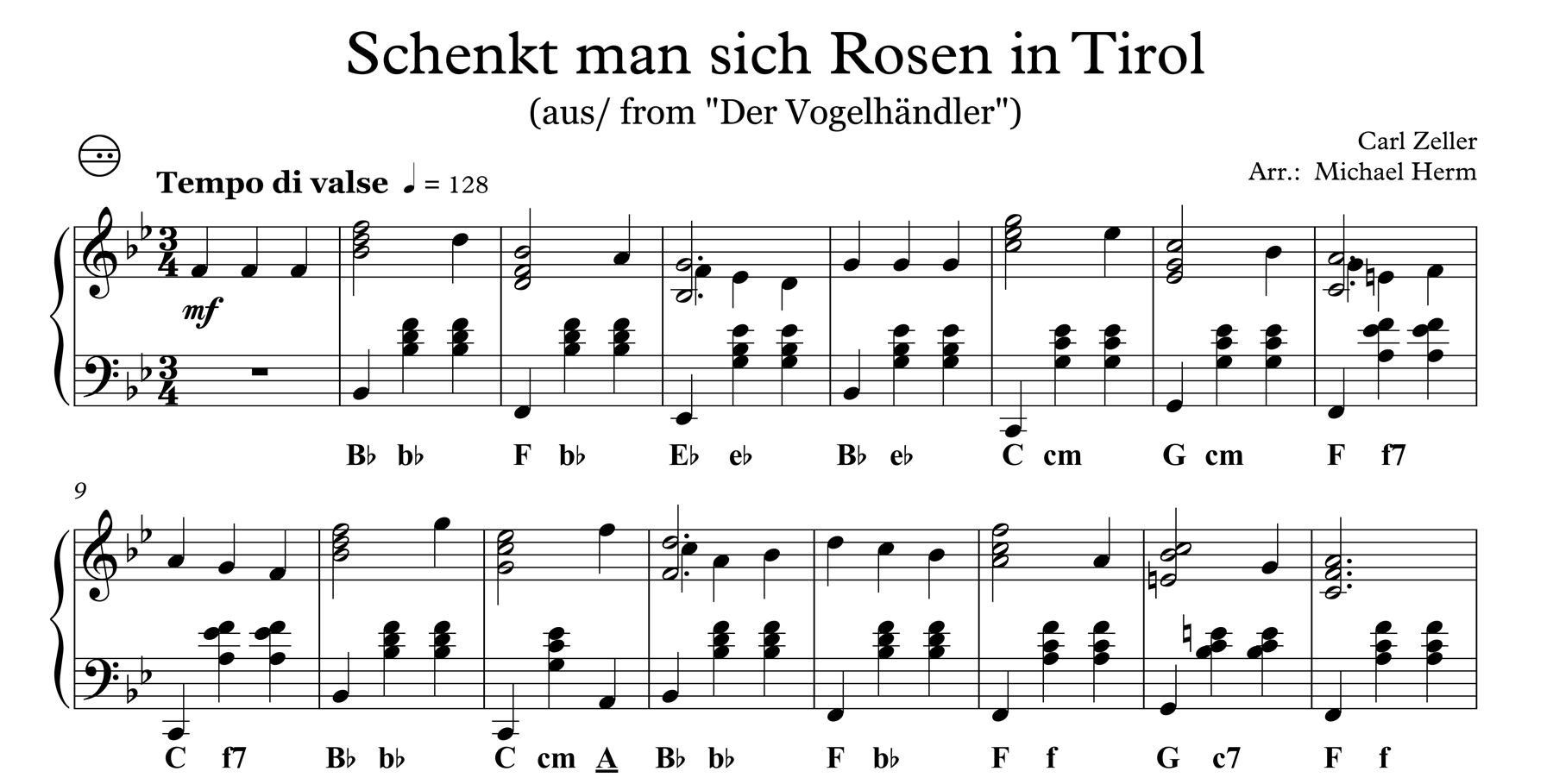 Schenkt man sich Rosen in Tirol (Accordion Solo) – Akkordeon Noten